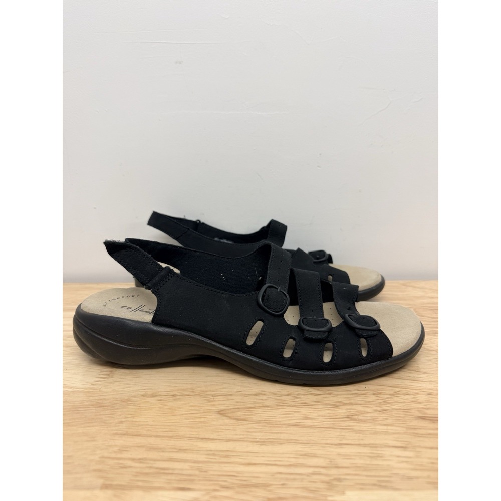 Women's black Suede Clarks sandals 9 Wide Buckles Ultimate Comfort #48